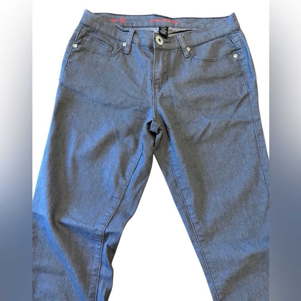 Skinny 3 / 4 Juniors Dark Gray Jeans Red Blue Denim Stretch Thin
